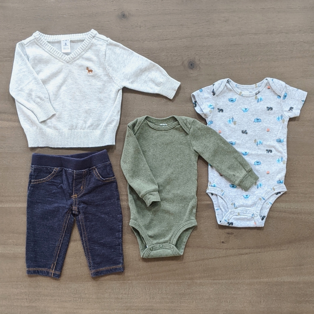 Carters Boy Sweater Onesie Blue Jean Set 6 Months